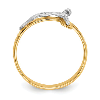 10K Two-Tone Polished Diamond-Cut Mens Crucifix Ring - 9