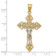 10K Two-tone Large Lacey-edged INRI Crucifix Pendant