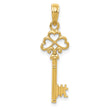 10k Polished 3-D Hearts Key Charm