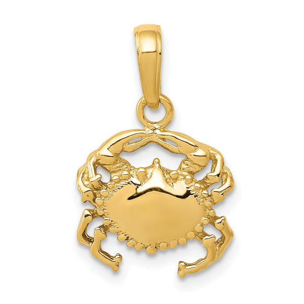10k Solid Polished Open-Backed Crab Pendant