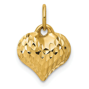 10K Polished & Textured 3-D Heart Pendant