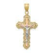 10K Tri-color Diamond-cut Crucifix Pendant