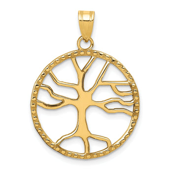 10K Tree of Life in Round Frame Pendant
