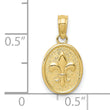 10k Polished Small Fleur De Lis in Oval Pendant