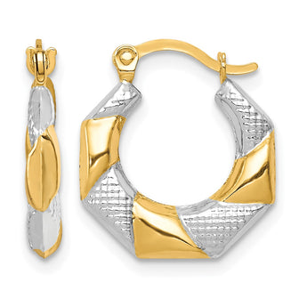 10K and White Rhodium Scalloped Hollow Hoop Earrings - Birthstone Company