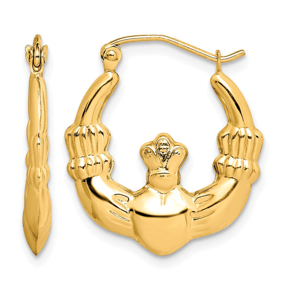 10K Gold Claddagh Hoop Earrings with Polished Finish for Women - Birthstone Company