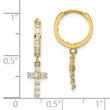 10K CZ Cross Hinged Hoop Earrings