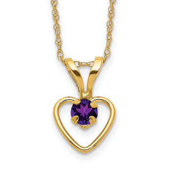 10k Madi K 3mm Amethyst Heart Birthstone Necklace 15 in - Birthstone Company