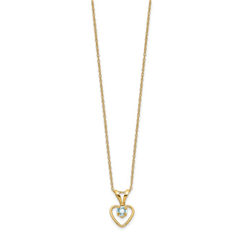 10k Madi K 3mm Aquamarine Heart Birthstone Necklace 15 in - Birthstone Company