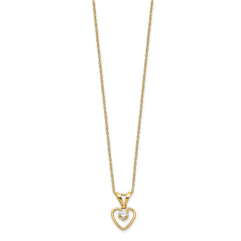 10k Madi K 3mm White Zircon Heart Birthstone Necklace 15 in - Birthstone Company