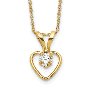 10k Madi K 3mm White Zircon Heart Birthstone Necklace 15 in - Birthstone Company