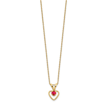 10k Madi K 3mm Ruby Heart Birthstone Necklace 15 in - Birthstone Company