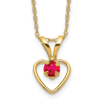10k Madi K 3mm Ruby Heart Birthstone Necklace 15 in - Birthstone Company