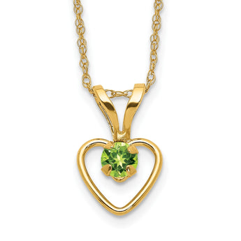 10k Madi K 3mm Peridot Heart Birthstone Necklace 15 in - Birthstone Company