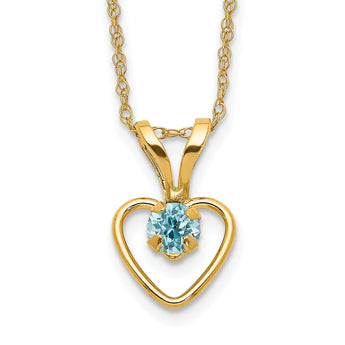 10k Madi K 3mm Blue Zircon Heart Birthstone Necklace 15 in - Birthstone Company
