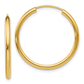 10k Polished Round Endless 2mm Hoop Earrings