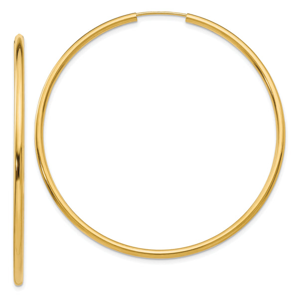 10k Polished Round Endless 2mm Hoop Earrings