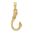 10K 3D Fish Hook Pendant