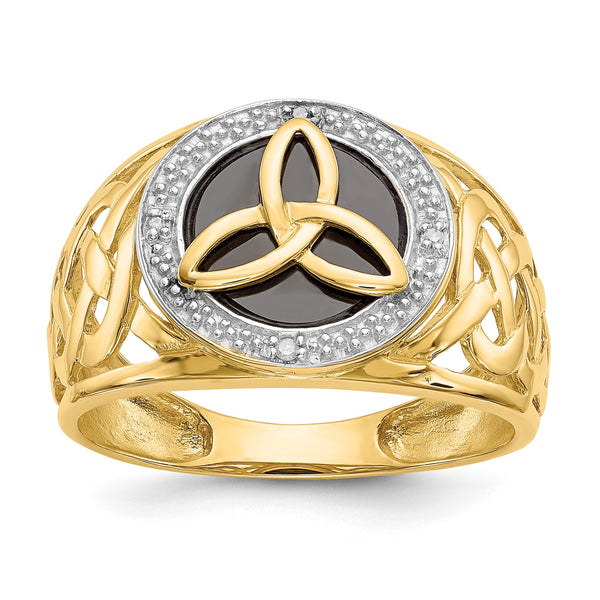 10K and Rhodium Onyx Diamond Trinity Ring, Size 10 - Birthstone Company