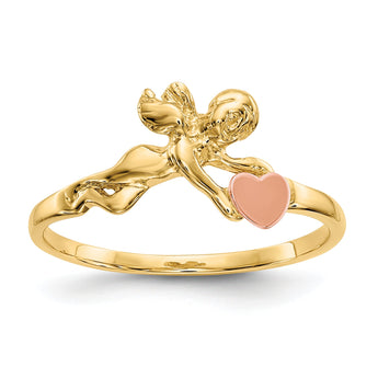 10K Two-tone Angel & Satin Heart Ring