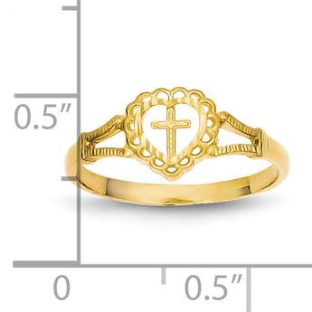 10K Diamond-Cut Childs Heart & Cross Ring