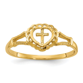 10K Diamond-Cut Childs Heart & Cross Ring