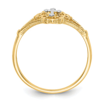 10K Two-tone Diamond Cut Cross Ring