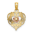 10K Two-tone Polished Flower in Fancy Border Heart Pendant