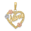 10K Tri-color Nana in Heart with Flowers Pendant