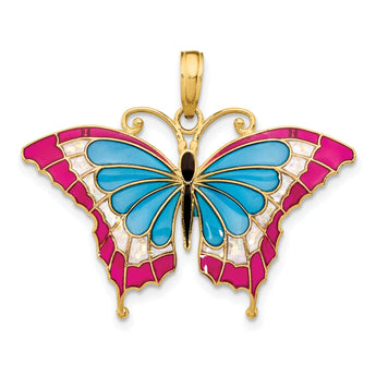 10K Blue & Red Enameled Butterfly Pendant