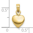 10K Polished Solid 3D Heart Pendant