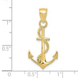10K Gold Polished Anchor W/Rope Pendant