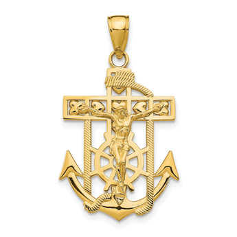 10K Gold Polished & Textured Mini Mariners Crucifix Pendant