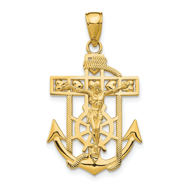10K Gold Polished & Textured Mini Mariners Crucifix Pendant