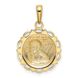 10K Gold Polished Angel/Cherub on Round Scallop Frame Pendant