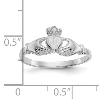 10k White Gold Polished & Satin Claddagh Ring - 6.5