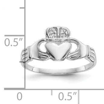 10k White Gold Polished Claddagh Ring - 6