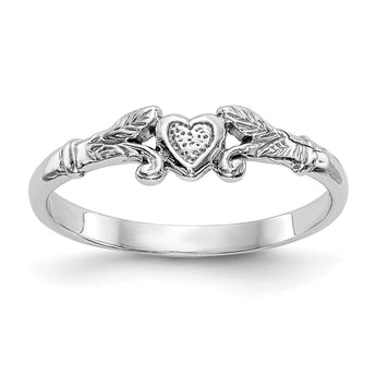 10K White Gold Textured Mini Heart Baby Ring