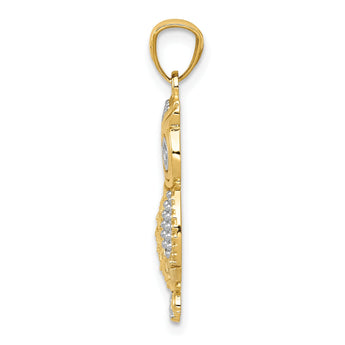 10K & Rhodium Polished & Textured Owl Pendant