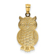 10K & Rhodium Polished & Textured Owl Pendant