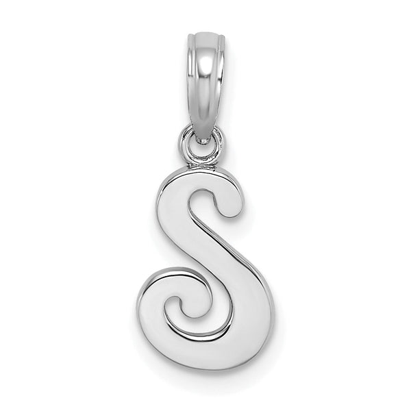 10K White Gold Polished S Script Initial Charm