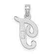 10K White Gold Polished T Script Initial Charm