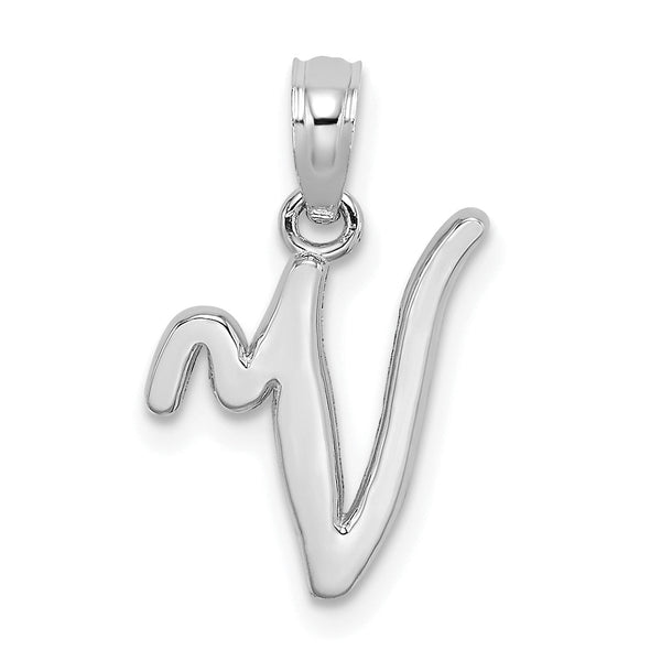 10K White Gold Polished V Script Initial Charm