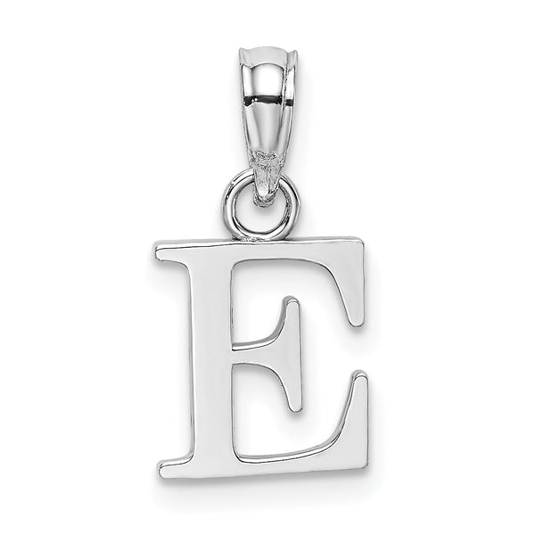 10K White Gold Polished E Block Initial Charm