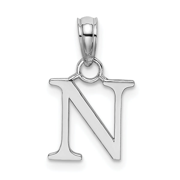 10K White Gold Polished N Block Initial Charm