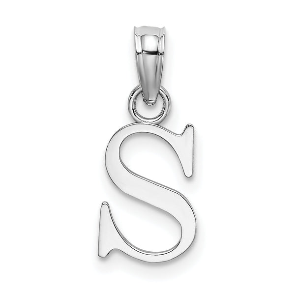 10K White Gold Polished S Block Initial Charm