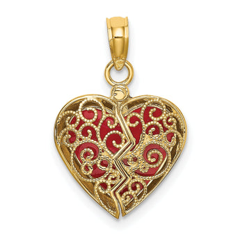10K 3-D Reversible Heart Opens Charm