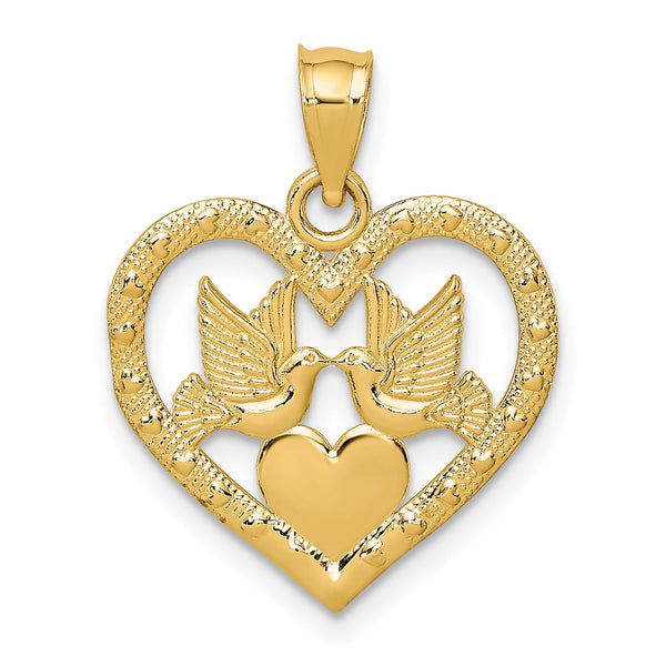 10K Doves In Heart Charm