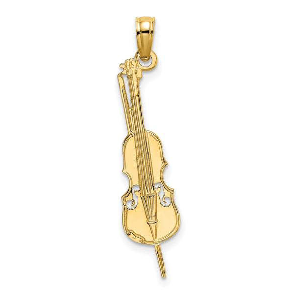 10K Polished Engraved Upright Bass Charm