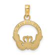 10K Polished Textured Round Claddagh Charm